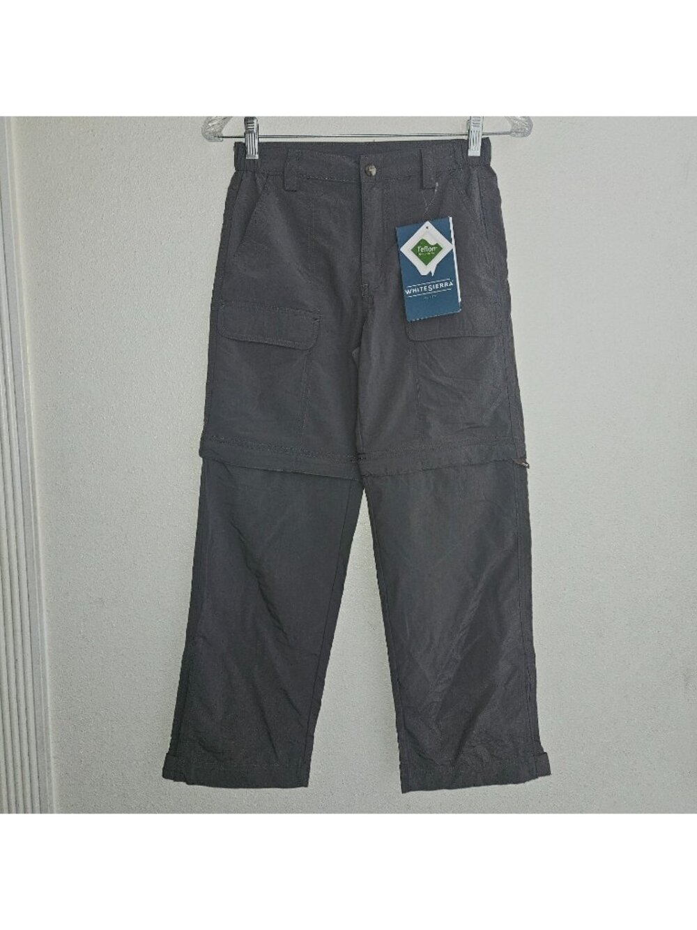 NEW White Sierra YOUTH MEDIUM Trail Convertible Pants Gray Zip Off Hiking Nylon